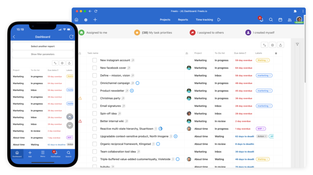Screenshot of Freelo application