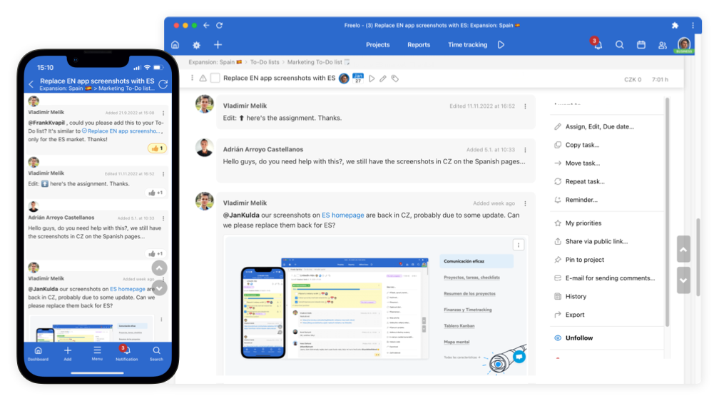 Screenshot of Freelo application