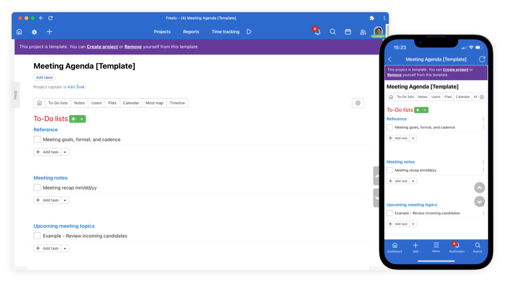 Screenshot of Freelo application