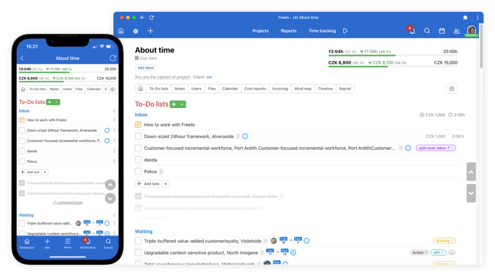 Screenshot of Freelo application