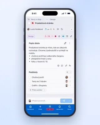 Měření času na úkolu v mobilní aplikaci Freelo, odpracované hodiny jsou hned vidět.