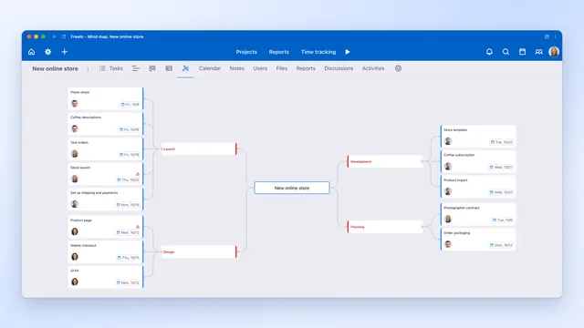 A project mind map: tasks and subtasks drawn as branches that show the whole plan.