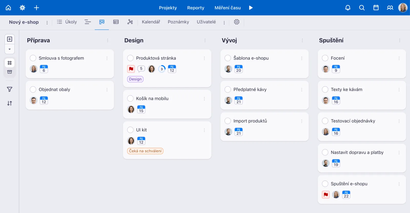 Kanban projektu v desktop aplikaci Freelo