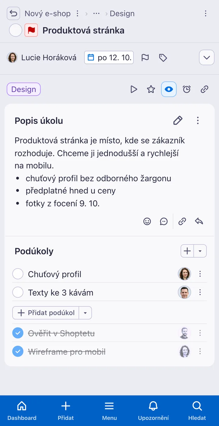 Detail úkolu ve Freelu na iPhonu