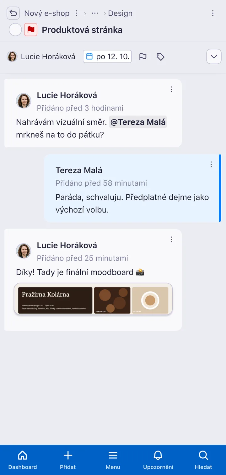 Komentáře k úkolu ve Freelu na Androidu