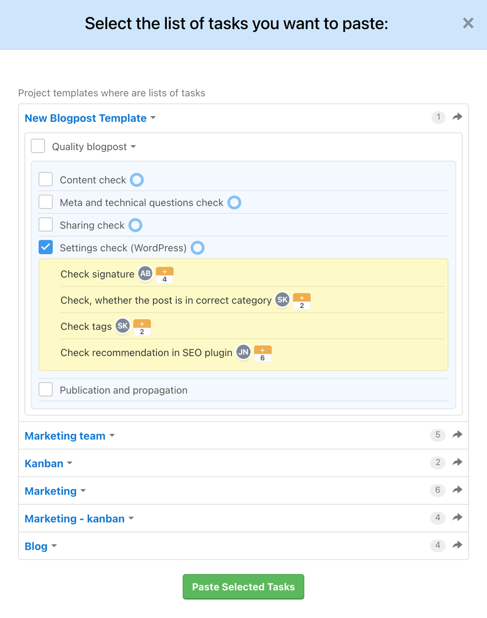 Project template creation feature inside of the Freelo application