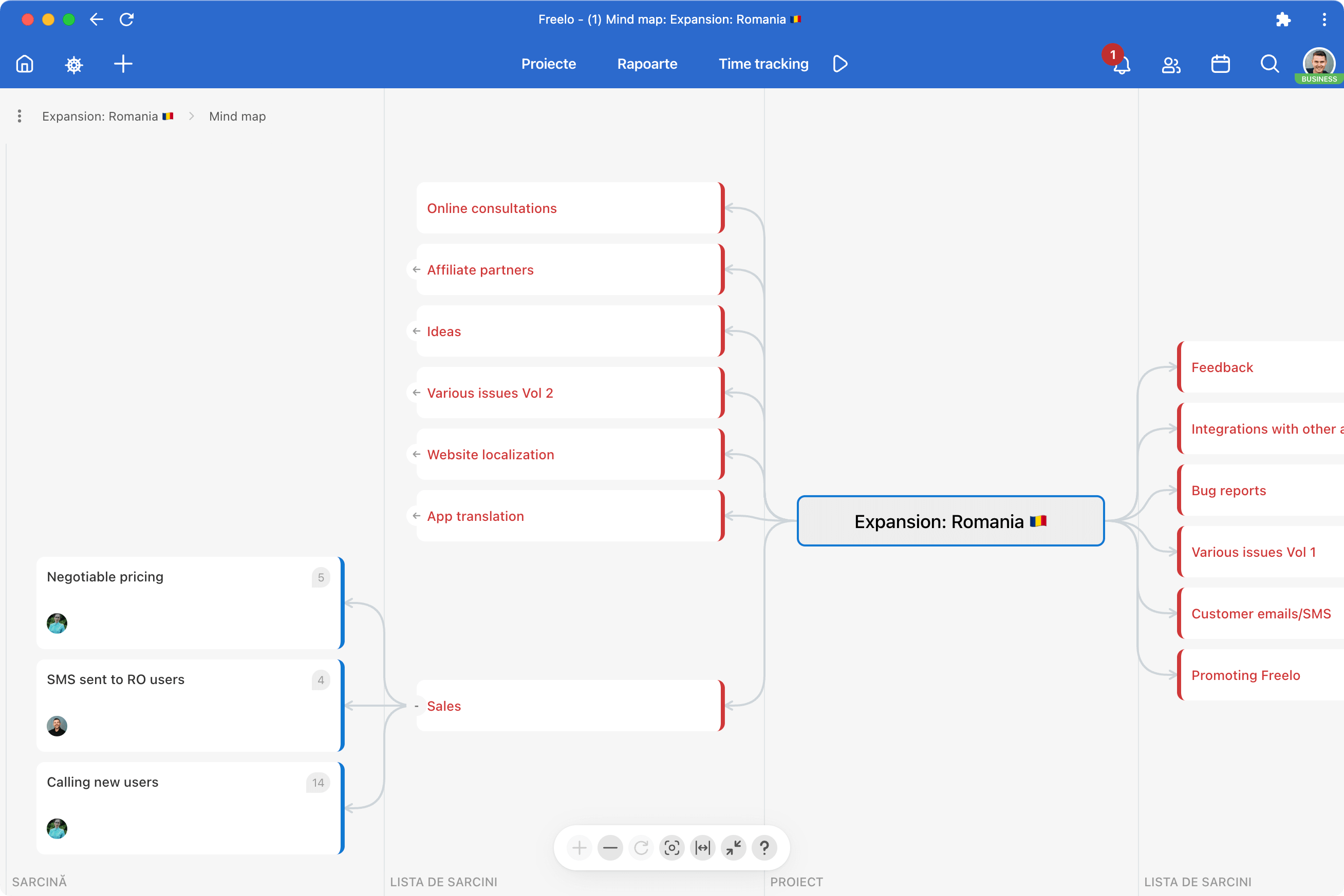 Mind map feature inside of the Freelo application